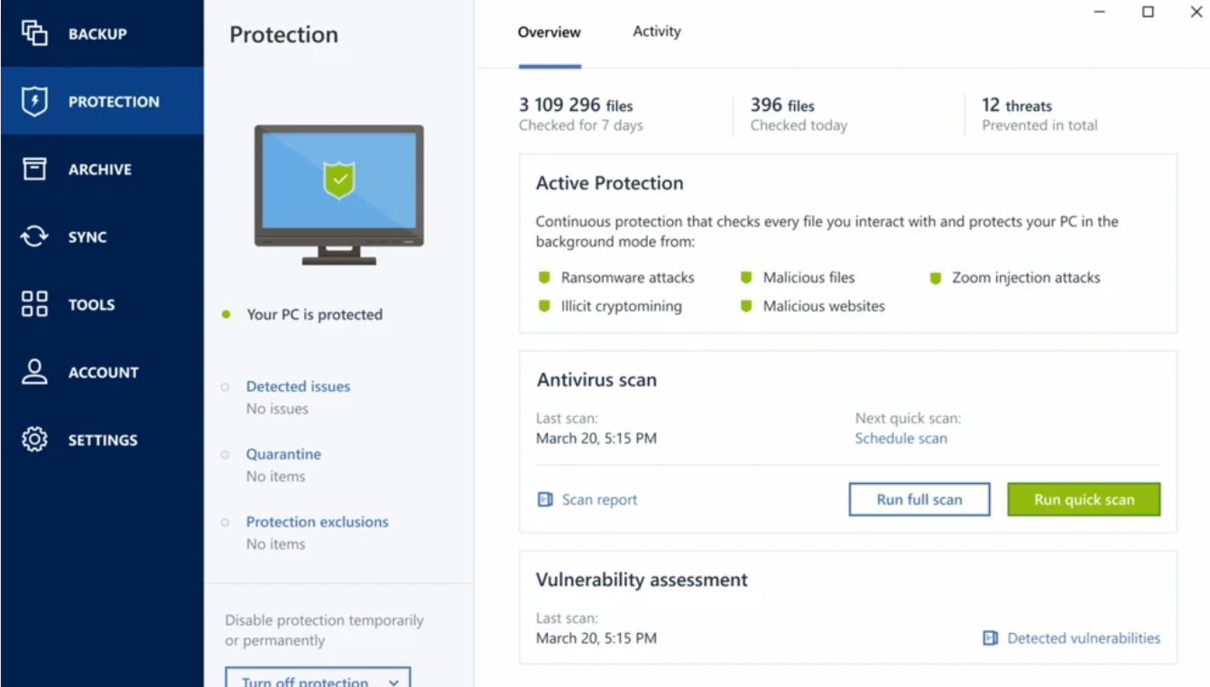 screenshot of Acronis True Image